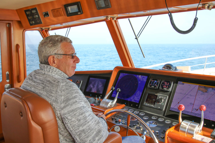 From the fly-bridge to the Pilot House, Richard staked his claim at the helm