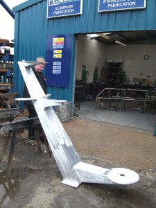 The aluminium pony mast before being covered in GRP and gel coat