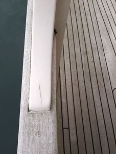 A typical GRP defect and poor teak condition