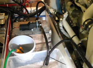 The Gulper pump connected to the tub of Rydlyme and the engine's cooling system