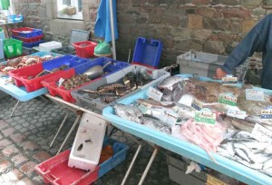 A fish stall at the farmer's market, Paimpol, Brittany