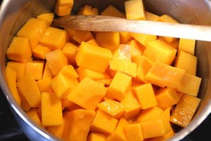 The Squash and Ginger, basted with butter, before the stock is added