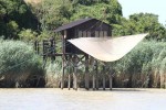 There are many of these huts on stilts with huge nets along the Charente