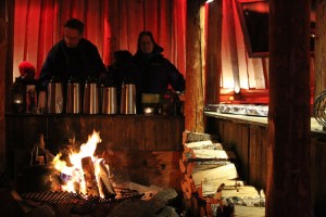 Roaring wood fires keep the huts warm