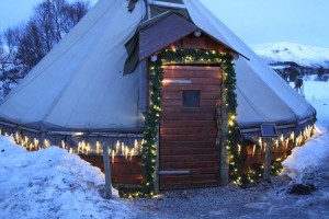 Wooden tepee style huts