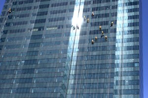 ...and you could see the window cleaners suspended by ropes