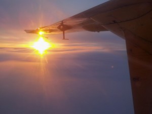 Airborne from Dinard, we climbed above the cloud as the sun set