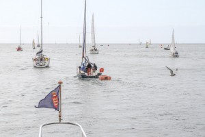 Play d'eau motored out of Sainte Marine amongst a procession of departing yachts